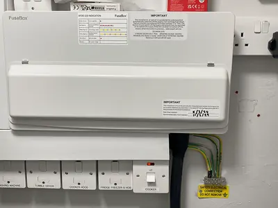 New consumer unit with outdoor sockets on a wall